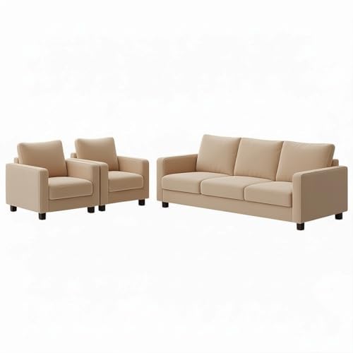 Image of FURNY Haster 5 Seater Premium Velvet Fabric 3+1+1 Sofa Set (Beige) Durable & Comfortable Ideal for Living Room