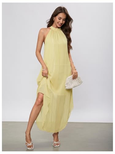 Image of Verdusa Women's Wedding Guest Dress Halter Flowy Chiffon Asymmetrical Long Summer Prom Dress