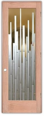 Frosted Glass Interior Door - Mosaics - 3D Enhanced Clear - Geometric - 30" x 84" - Knob on Left - Pull Open - Cherry