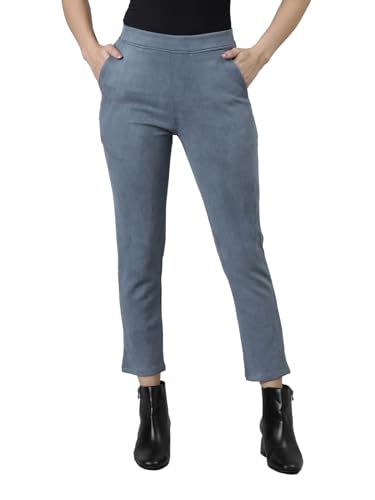 Image of GO COLORS Women Solid Mid Rise Suede Treggings