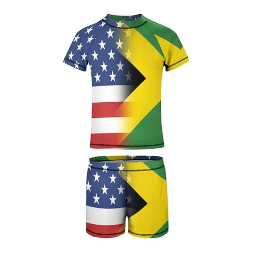 American and Jamaican FlagChildren's Casual Swimsuit Set - Simple and Versatile9-11Y（140cm）2