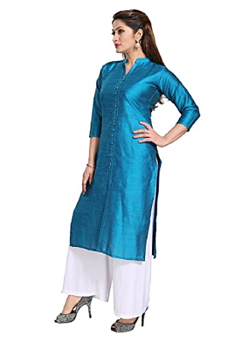 Image of DREAM & DZIRE Women's Silk Blue Straight Kurti for All Plus Size and Small Size