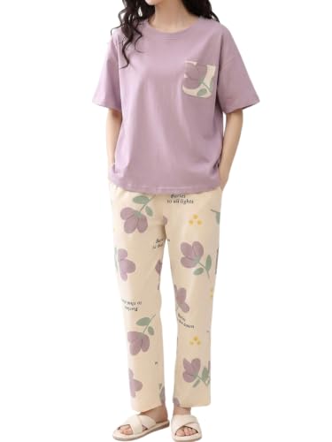 Image of Celary Korean Women's Pyjama Set|Half Sleeve T-Shirt & Printed Pyjama Set for Women|Size:- M to 4XL|Soft Cotton Blend Comfortable Night Suit for Women
