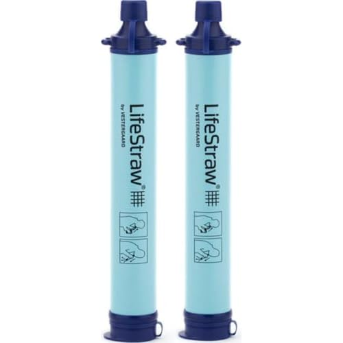 LifeStraw Personal Water Filter for Hiking, Camping, Travel, and Emergency Preparedness, 2 Pack, Blue