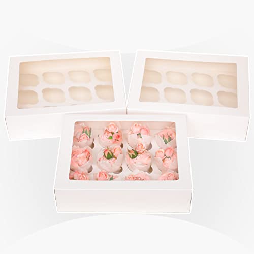 Image of Bakepacker Auto-pop up 12 Cupcake Containers 6-Packs White Cupcakes Carrier, 12 Cupcake Boxes with Window 13 inchx10 inchx3.5 inch
