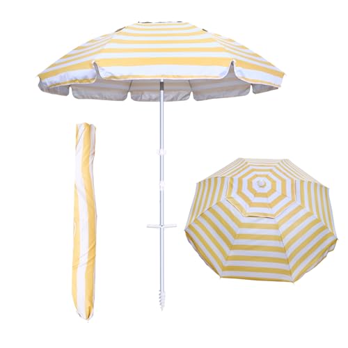 Procamp Premium Beach Umbrella with Sand Anchor Sun Shade for Patio Pool and Beach Heavy Duty Wind Resistant outdoor umbrella for Sun Protection (Sun Stripes)