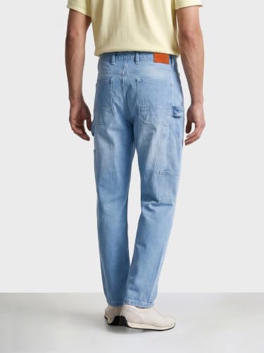 Image of The Indian Garage Co Men Carpenter Fit Solid Mid-Rise Cargo Denim