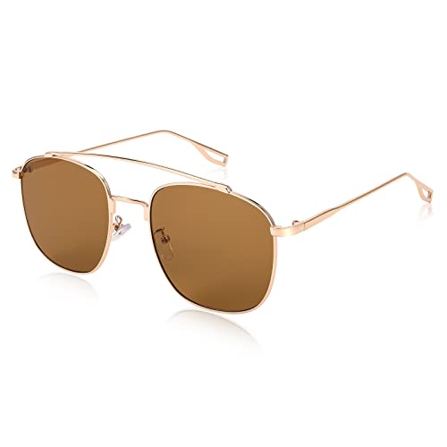 FEISEDY Oversized Round Sunglasses Women Men Trendy Vintage Square Gold Metal Sunglasses B29472