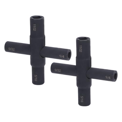 Spacnana Llave de Grifo de 4 Vías, Paquete de 2 Llaves de Grifo Cruzadas con 4 Tamaños de Accionamiento 1/4 9/32 5/16 11/32 Pulgadas, Llave de Agua de Acero para Manguera de Grifo de