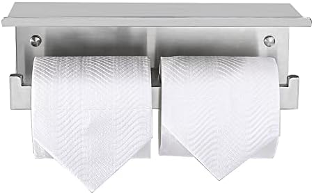 CRW Double Toilet Paper Holder with Shelf, Commercial Toilet Paper Dispenser, Stainless Steel Dual Tissue Roll Holder for Bathroom, Brushed Nickle Wall Mounted Rustproof