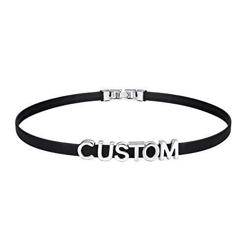 Custom4U Personalized Black Leather Choker Necklace with Picture/Name/Initials/Letters Charm,Custom Made Adjustable Choker Collar Gothic Punk Necklaces Jewelry Gifts for Women 4.0 Letters-31