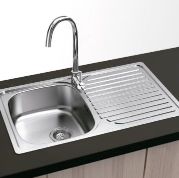 KORMAN Fregadero de Cocina de Acero Inoxidable AISI 304, Modelo Lisboa, 1 Seno con Escurridor, 800 x 440 mm, Instalación Sobre Encimera, Acabado Pulido