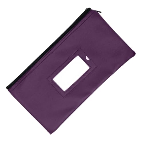 Purple PU Leather Deposit Bag with Zipper, Cash Pouch