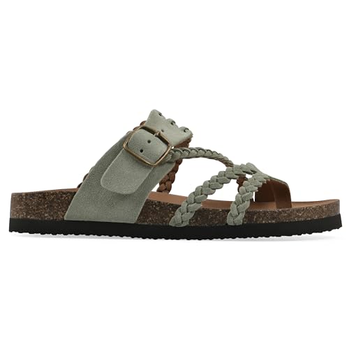 WHITE MOUNTAIN Women's Hayleigh Braided Signature Comfort-Molded Footbed Sandal, Sage Green/Suede, 10 by WHITE MOUNTAIN - Image 4