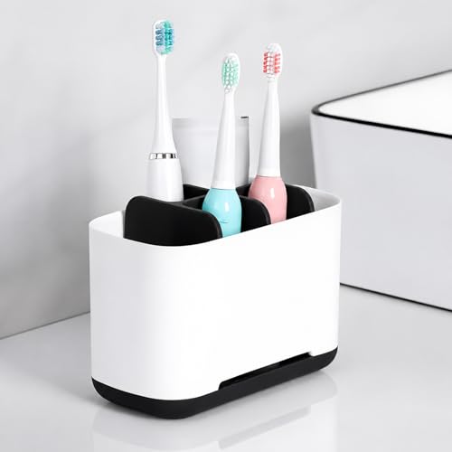 Image of JIALTO Toothbrush Holder for Bathroom ABS Plastic Easy Wall Mounted No Drilling Storage Self Adhesive Magic Sticker Holders Organizer Suitable for Family and Dorm - Toothbrush Holder Big - Black