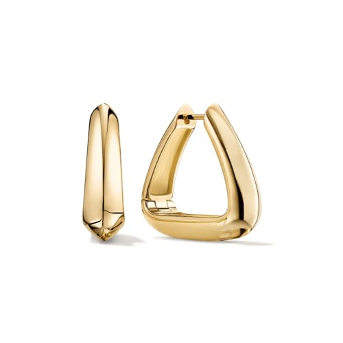 Triangle Hoop Earring for Women 14K Gold Plated Thick Chunky Geometry Earrings (Gold and Silver)