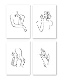 4er Set Bilder MODERN ART Wohnzimmer Schlafzimmer Esszimmer Wandbild Deko | Bild Minimalistisch WOMEN FRAU Poster DIN A4 | Modern ART Posterset Kunstdruck Schwarz Weiß Dekoration- ohne Rahmen