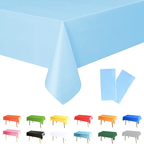 Lot de 2 nappes rectangulaires en Plastique Bleu Pastel de 137 x 274 cm, pour fête prénatale, Pâques, fête d'anniversaire