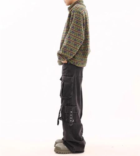 Cargo Jeans for Men Baggy Wide Leg Straight High Waist Y2k Multiple Pockets Trendy Hip Hop Denim Trousers3
