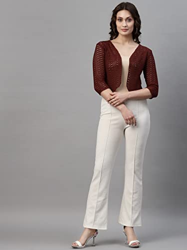 Image of Style Quotient Women Cotton self Design lace Crop Open Front Shrug