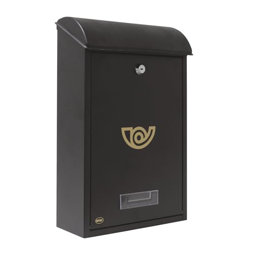 Amig - Buzón Exterior de Pared - Tamaño Compacto para DIN A4 - Apertura Frontal con Cerradura - Acero - Negro - Fácil de Instalar en Puertas o Verjas - 40 x 24 x 8 cm