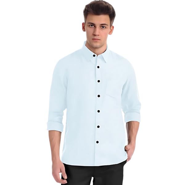 Unstitched Cotton Shirt (1.60m) Fabric - Exclusively for Men's (Powder Blue)-image-1