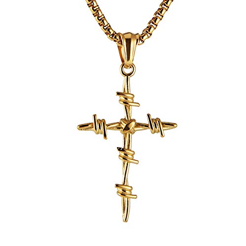 Collier croix clou hommes pendentif fil barbelé acier inoxydable gothique
