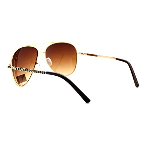Womens Aviator Sunglasses Rhinestones Design Temple Metal Frame UV 4003