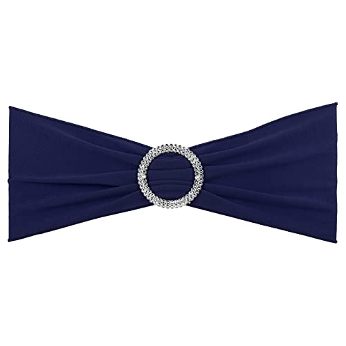 PATIKIL 14x5 Estiramiento Silla Fajas Lazos, 25 Paquete Elástico Silla Bandas Fajas con Hebilla Deslizador para Boda Banquete Decoraciones, Oscuro Azul