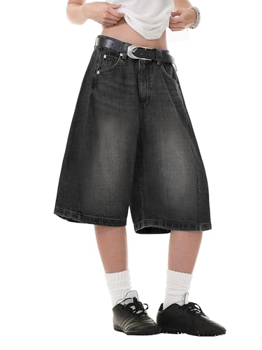 EMMIOL Jorts for Women Baggy Jean Shorts Y2K Wide Leg Bermuda