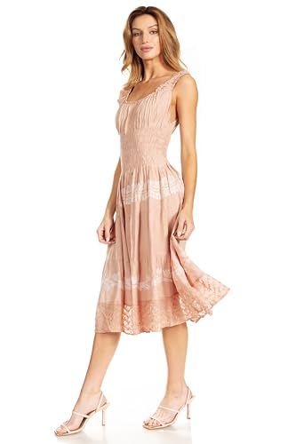 Image of Sakkas Alba Women's Off The Shoulder Smock Ruffle Midi Dress Tie Dye & Embroidery