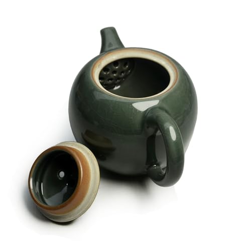 Image of Porcelain Teapot, 9oz Tea Pot Small Teapots Chinese Tradition Ice Crack Glaze Ceramic Tea kettle (Green)