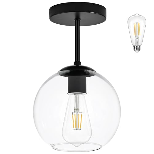 Bagood Black Semi Flush Mount Ceiling Light Fixture with Clear Glass Light Fixture Mid Century Light...