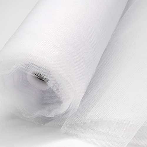 Tulle Fabric Roll Bolt (54 Inch by 40 Yards) Wedding Decoration Tulle Sheer Fabric Spool Tutu Skirt Table Runner Gift Wrapping for Birthday Bridal Shower, Soft & Drape - White