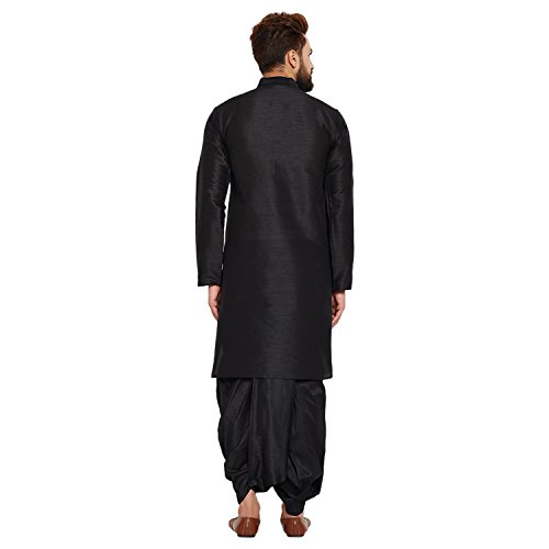 Image of SOJANYA (Since 1958 Men's Off-White and Gold Dupion Silk Dhoti Kurta Set