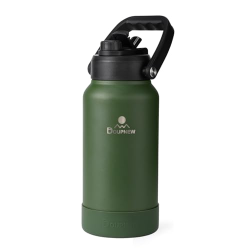 Doupnew 64oz Water Bottle,Half Gallon Stainless Steel Insulated Bottle with Leak Proof Dual-Mode...
