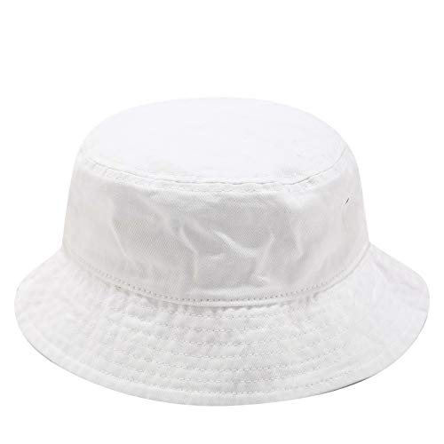 JFAN Sombreros de Pescador Vintage Algodón Sombrero de Cubo de Color Liso Lavado Gorra de Sol de Viaje para Hombre y Mujer 56-58CM Blanco