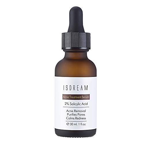 Isdream Acne Spot Blemish Pimple Treatments Serum with 2% Salicylic Acid and Hyaluronic Acid Purifying Pore Acne Removal Soothing Redness Improving Skin Tone,1 oz