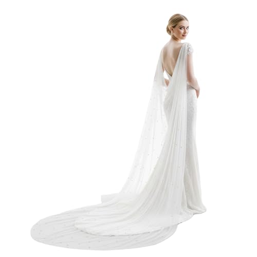 Pearl Wedding Capes Womens Soft Tulle Bridal Scarf Evening Shawl Wedding Wraps