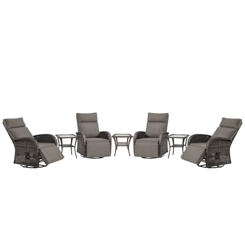 Belord 7 Piece Patio Furniture Set with 4 Swivel Recliner Chairs and 3 Side Tables, Dual-Adjust Wicker Chaise Lounge Chairs for Outdoor Patio Conversation, All-Weather Brown Rattan