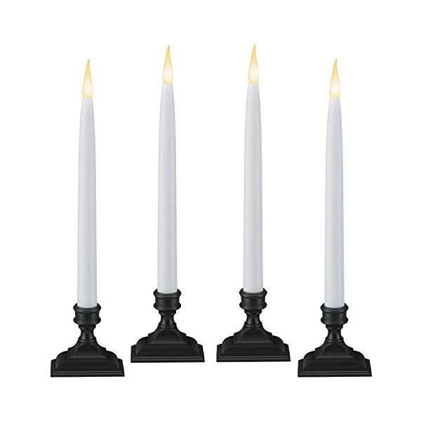   612-Vermont-Battery-Operated-LED-Taper-Window-Candles-with-Timer-6-on18-Off-Patented-Warm-White-Dual-LED-Flicker-Flame-VT-1660A-4-Pack-of-4-Antique-Bronze