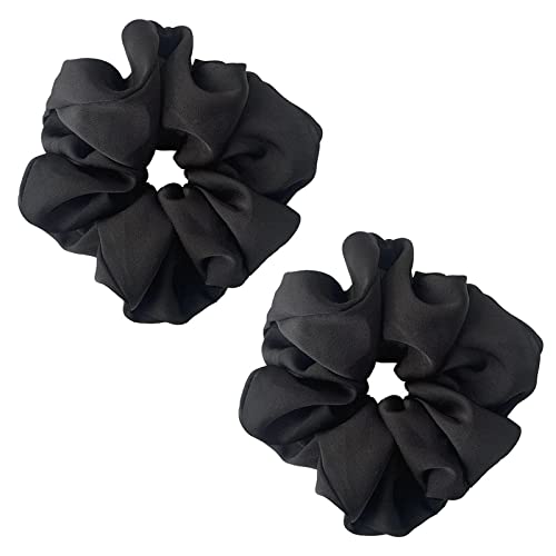 ILamourCar 2 Stück Haargummi Scrunchies Haar Gummibänder Elastische Haargummis Satin Haarbänder Bunte Haare Ringe Pferdeschwanz Haarband Haaschmuck für Mädchen Frauen, Haar-Accessoires - Schwarz Cover