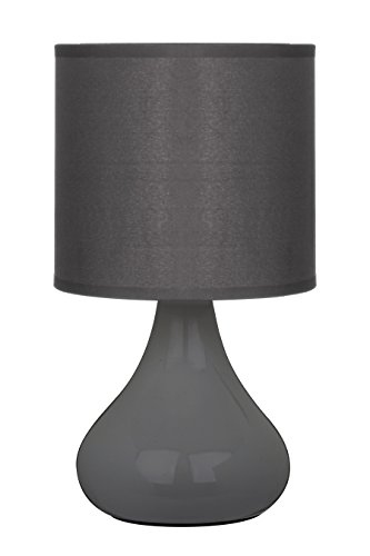 Premier Housewares E14 40 W Small Edison Screw with Bulbus Ceramic Table Lamp in Fabric Shade - Grey,H26 x W14 x D14cm
