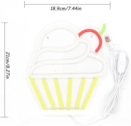 Enseigne au néon crème glacée pour égayer un mur blanc et sombre