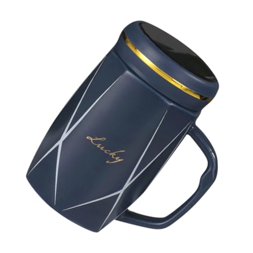 Abaodam 北欧風手描き多角形カップ 蓋付き多機能ティーマグ 軽量飲料カップ オフィスや家用 飲み物に