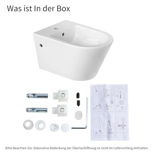 Hänge-Bidet mit Nano-Beschichtung - Wand-Bidet aus Keramik mit Hahnloch und Überlaufschutz - Dusche Hygienedusche WC für Intimreinigung - mit Befestigungssatz für Montage – Bild 5