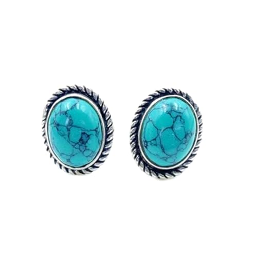 Boucles d'oreilles en argent sterling 925 et turquoise ovale