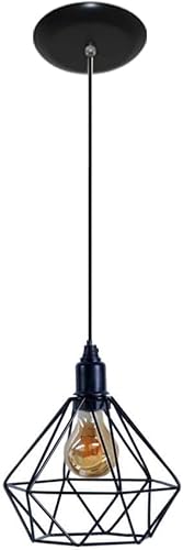 Kit 3 Pendentes Diamante Aramado Luminária Preto Cabo Regulável