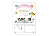 Love To Cherish Personalised Hot Tub Party Birthday Invitations with envelopes, Pool Party Invites - Personalised birthday invitations for girls (50 Invites & Envelopes)
