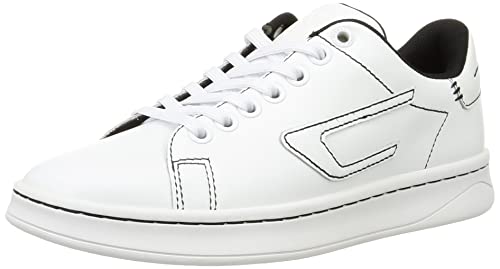 DIESEL Women's Cow Leather Contrast Stitch Low Cut Sneaker Y02870P4794, white, 27.0 cm